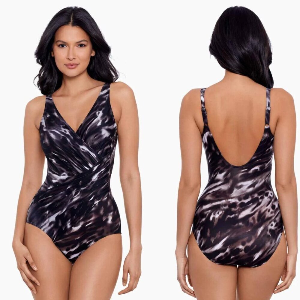 New! Miraclesuit Brown/Black Tempest Oceanus One Piece Swimsuit 24731